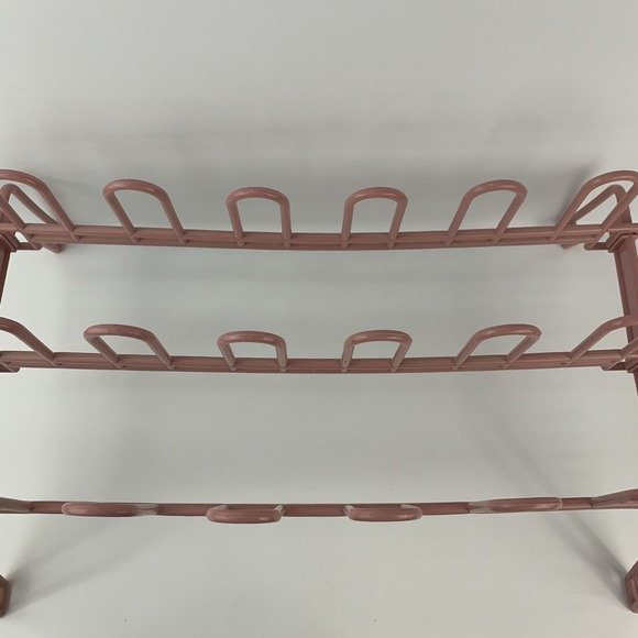 Vintage Dusty Pink Mauve Plastic Shoe Rack Storage 80's Yaffa Style Mod Minimal - Picture 6 of 13